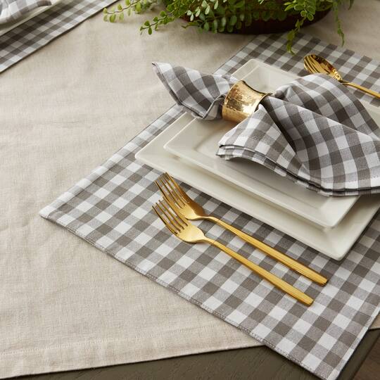 DII® Gray & White Reversible Gingham & Buffalo Check Placemat Set, 4ct.
